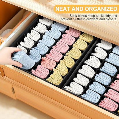 Joyoldelf Sock Organizer Drawer Organizer - Underwear Organizer, 24 Cell Collapsible Closet Organizers and Storage Sock Holders Organizers for Storing Socks, Ties, Belts 6 Pack Black