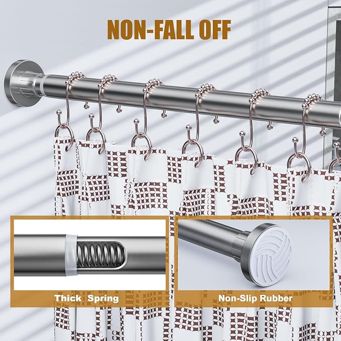 Ausemku Shower Curtain Rod 32-80 Inch Adjustable - 1 Inch Diameter Heavy Duty No drill Spring Tension Shower Rod, Non-Slip Rustproof Telescopic Rod for Bathroom, Nickel