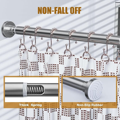 Ausemku Shower Curtain Rod 32-80 Inch Adjustable - 1 Inch Diameter Heavy Duty No drill Spring Tension Shower Rod, Non-Slip Rustproof Telescopic Rod for Bathroom, Nickel