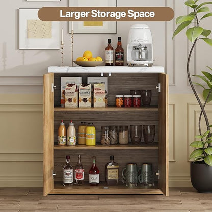 31” Sideboard Cabinet with Storage, Fluted Accent Cabinet with Adjustable Shelves, Modern Wood Credenza Cabinets with Pop-up Doors for Entryway Kitchen Living Room Hallway, Faux Marble Top 4pcs
