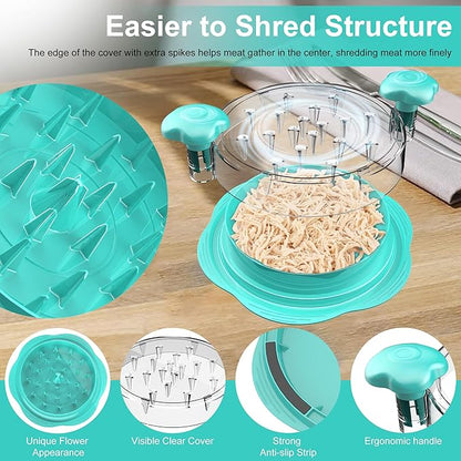 SURETIVIAN Chicken Shredder Tool Twist Large Chicken Breast Shredder with Brush&Fork, Visible Meat Shredder Machine, Anti-Slip Strip, Ergonomic Handle, BPA Free, Pork Beef Chicken(Mint Green)