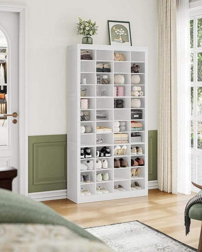 Hzuaneri Shoe Storage Cabinet, 48 Pairs Free Standing Closet Organizer, 9 inch Widened Cell Wood Shoe Organizer, 12 Tiers Vertical Space Saving Shoe Rack for Entryway, Cloakroom, White SR39603X
