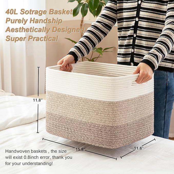 Gradient Brown Woven Rectangle Baskets - 2 Pack for Closet, Shelves, Living Room, Nursery & Laundry Storage