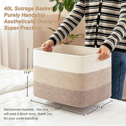 Gradient Brown Woven Rectangle Baskets - 2 Pack for Closet, Shelves, Living Room, Nursery & Laundry Storage