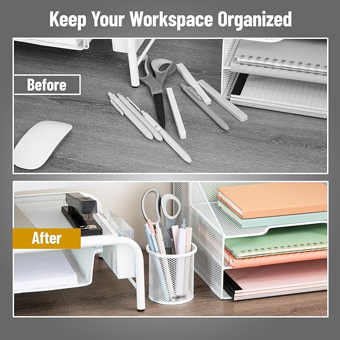 Mind Reader Pen and Accessories Holder, Desktop Organizer, Office, Metal Mesh, 3.5"L x 3.5"W x 3.75"H, Set of 3, White