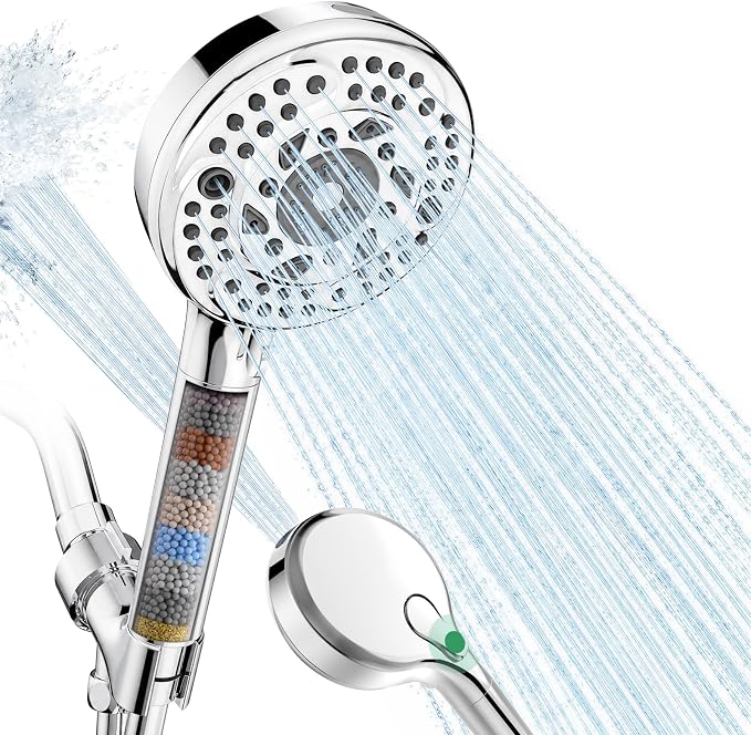 SunCleanse Filtered Shower Head with Handheld, 9-Spray Setting Detachable Showerhead with Filters, Shower Head for Hard Water - Filtered Chlorine, Improve Skin and Hair Texture, Chrome
