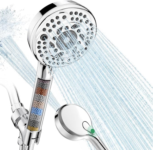 SunCleanse Filtered Shower Head with Handheld, 9-Spray Setting Detachable Showerhead with Filters, Shower Head for Hard Water - Filtered Chlorine, Improve Skin and Hair Texture, Chrome