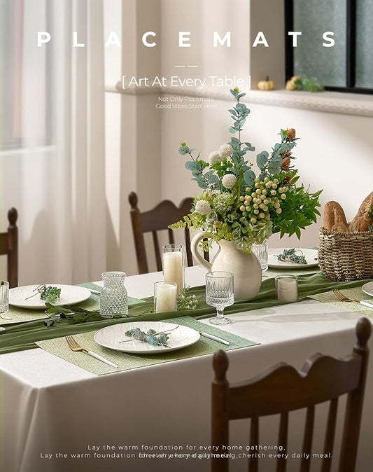 Leetaltree Gradient Green Woven Placemats Set of 24 - Heat Resistant Non-Slip Place mats for Dining Table, Washable Durable PVC Vinyl Woven Table Mats(Gradient Green, 24)