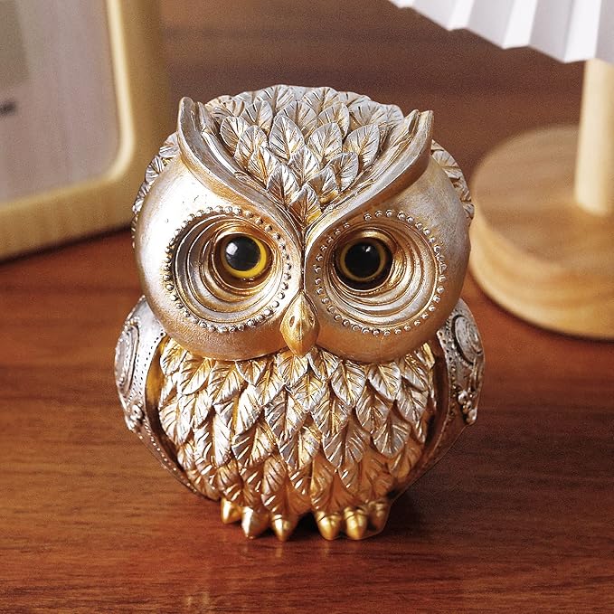 Artpaul Owl Decorations for Home Small Owl Decor Figurines Shelf Decor Home Office Living Room Decorations Birthday Gifts (Gold)