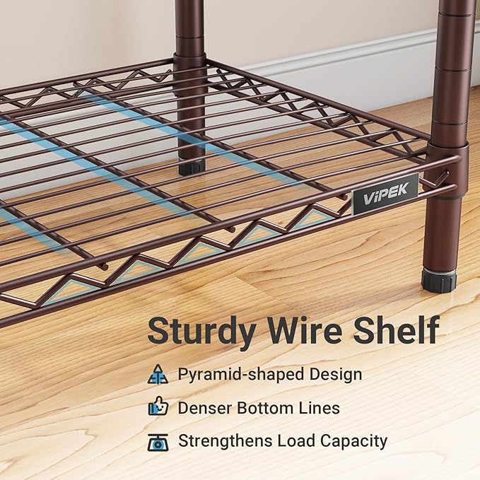 VIPEK L6 L Shaped Clothes Rack for Corner, Heavy Duty Clothing Rack 5-Tier Wire Garment Rack Freestanding Closet with 7 Adjustable Shelves & 4 Hanging Rods, Max Load 850LBS, Bronze