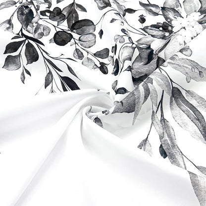 Gibelle Long Shower Curtain 72 x 78, Black and White Floral Shower Curtain, Watercolor Plant Eucalyptus Leaves Fabric Shower Curtain Set