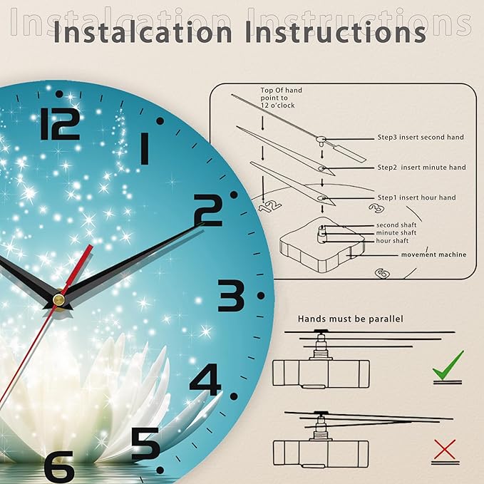 Magic Lotus Flower Vintage Wooden Silent Non-Ticking Battery Operated Arabic Numerals Wall Clock - Decorative for Kitchen, Office, Classroom - 10 Inch