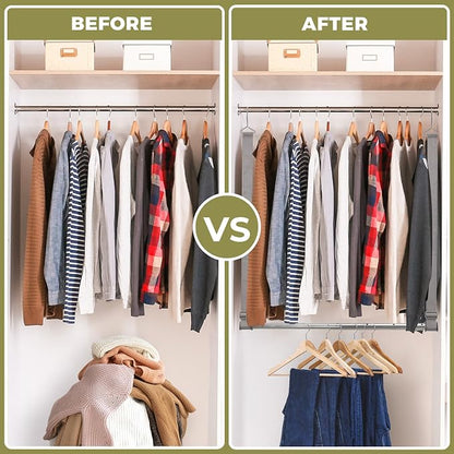Hanging Closet Rod, 17-28In Width and Up to 32In Height Closet Extender, Double Hanging Bar with Powder-Coated Metal Pole and Adjustable Webbing, Space-Saving Tension Organizer, 2 Pack