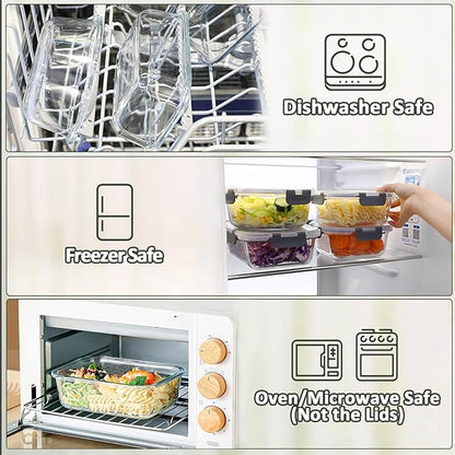M MCIRCO 74.7oz(9.2 cup), 40.9oz(5 cup)& 19.3oz(2.4 cup) Extra Large Glass Food Storage Containers Set with Lids, 6 Pack Airtight Glass Storage Container for Microwave,Oven,Freezer Dishwasher