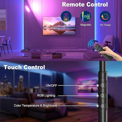 RGB Torchiere Floor Lamps for Living Room, 3600LM 36W Bright LED Standing Lamp with Remote, Modern Color Changing Tall Lamp with Stepless Dimming, 69" Corner Floor Lamp for Bedroom, Office