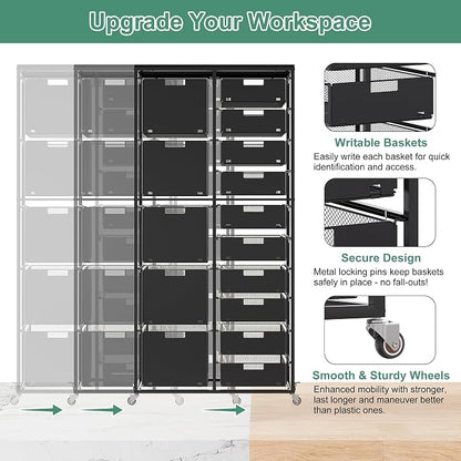EasyPAG Rolling Storage Cart With 15 Drawers, Metal Craft Organizers And Storage Cart With Wood Tabletop, 30 Lbs Capacity Per Drawer For Home Office Classroom And Dorm, Black