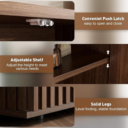 Rophefx Fluted Sideboard Cabinet, 126" Buffet Cabinet with Storage, Credenza Storage Cabinets with Adjustable Shelf, Wood Entryway Cabinets with Pop-up Doors for Living Room, Entryway, Hallway, Walnut