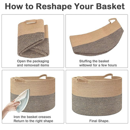 115L Extra Large Blanket Basket,Woven Rope Laundry Basket Hamper with Handles, Decorative Nursery Basket Storage Bin for Toys, Clothes Organizer, Living Room, Bedroom, Bathroom, Dark Gry