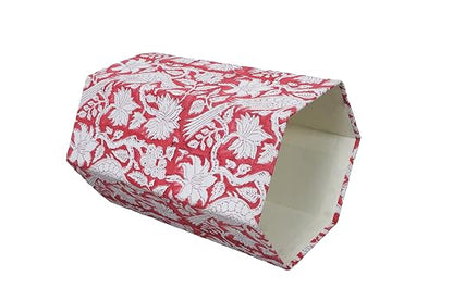 Generic 3.3 Gallon Cotton Hand Block Printed Paper Waste Basket |Small Decorative Trash Can for Housewarming Gifts in Living Room, Bedroom, Bathroom | Eco-Friendly, Plastic-Free (1, RED White MOR)