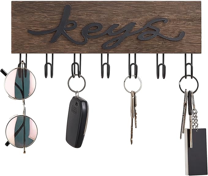 Mkono Key Holder for Wall Decorative with 7 Hooks, Wall Mounted Keys Hanger Organizer Rustic Wood Hanging Key Hooks Home Decor Farmhouse Entryway, Hallway, Office