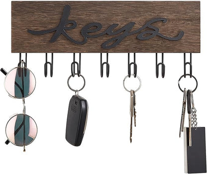 Mkono Key Holder for Wall Decorative with 7 Hooks, Wall Mounted Keys Hanger Organizer Rustic Wood Hanging Key Hooks Home Decor Farmhouse Entryway, Hallway, Office