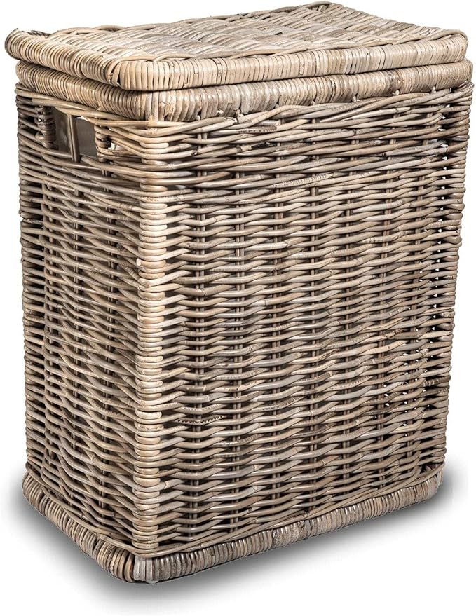 The Basket Lady Narrow Kubu Wicker Rectangular Laundry Hamper, 21 in L x 13 in W x 24 in H, Serene Grey
