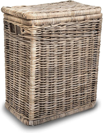 The Basket Lady Narrow Kubu Wicker Rectangular Laundry Hamper, 21 in L x 13 in W x 24 in H, Serene Grey