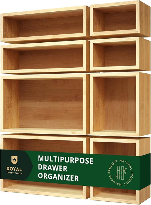 ROYAL CRAFT WOOD Bamboo Jewelry Organizer Box & Chests Set - Versatile Storage Solution for Makeup, Jewelry, and Bathroom Essentials (8 Boxes)