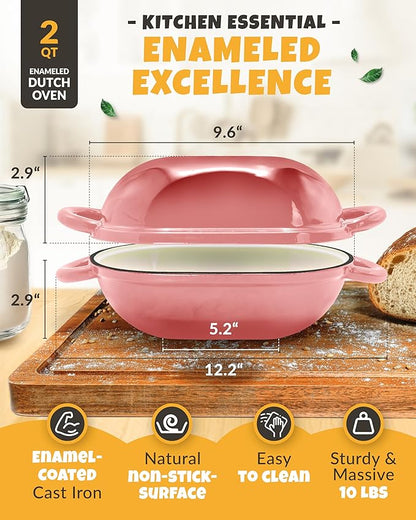 Loaf Pan for Bread Baking - incl. Sourdough Bread-Baking Supplies like Banneton Bread-Proofing Basket - 2QT Enameled Oval Cast Iron Dutch Oven, Bread-Oven, Sour Dough Bread-Banking-Pan Tools