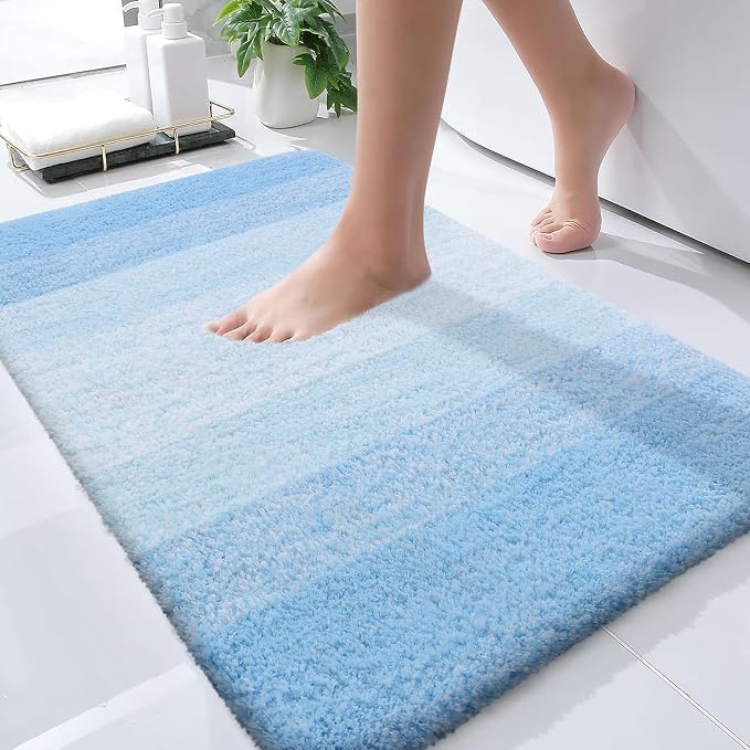 OLANLY Bathroom Rugs Mat 36x24, Extra Soft Absorbent Microfiber Bath Rugs, Rubber Backing, Quick Dry, Machine Washable Bath Mats for Bathroom Floor, Tub and Shower, Home Decor Accessories, Sky Blue