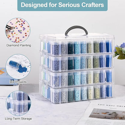 MERATIA Diamond Painting Storage Container, 4-Tier Bead Organizer Box with 200 Slots, Stackable Crafts Organizers for DIY Diamond Art Accessories Craft Jewelry Bead Storage