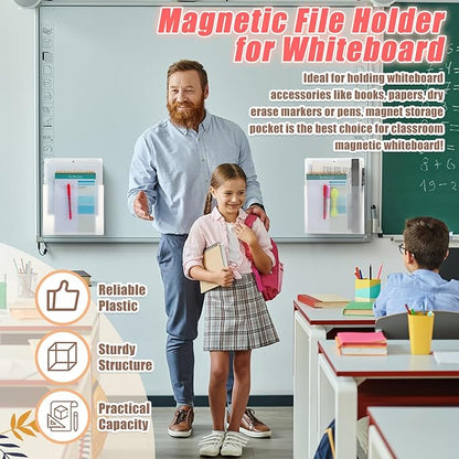 Epakh 6 Pack Magnetic File Holder Magnetic Paper Holder Organizer Wall Mounted Mail Magazine Storage Pockets for First Day of School Supplies, Refrigerator, Whiteboard, Office, Classroom(Transparent)