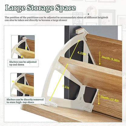 Narrow Shoe Cabinet Storage for Entryway,Slim Shoe Cabinet with 2 Flip Drawers, Fluted Shoes Rack Organizer (All Natural, 3 Drawers)