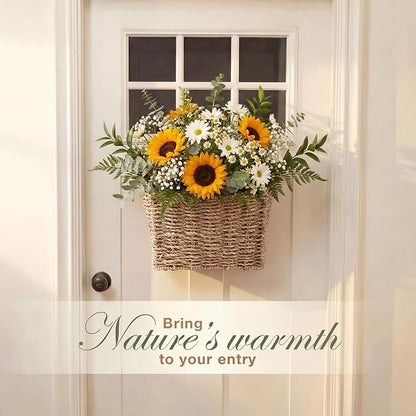 84ECO Set of 2 Seagrass Hanging Baskets for Organizing, Front Door, Mail, Flowers