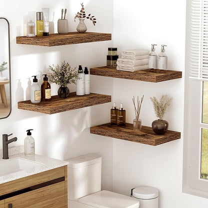 Vivelove 10 Inch Deep Floating Shelves 24 inch Long, 24 x 10 Wide Wall Shelves with Invisible Brackets, for Bedroom Bathroom Living Room Kitchen Office, Farmhouse Home Decor, Set of 2, Rustic Brown