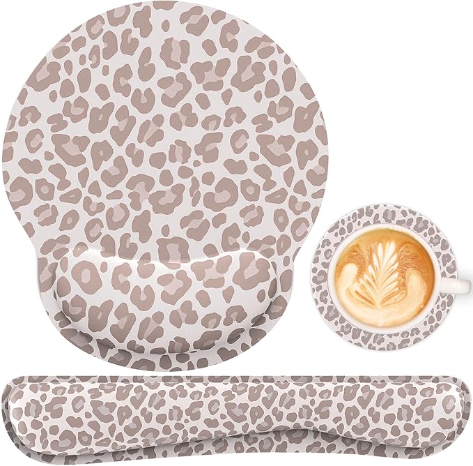 Ergonomic Mouse Pad with Wrist Rest and Keyboard Wrist Rest, Mousepad and Wrist Rest for Computer Keyboard, Pain Relief, Non-Slip Rubber Base, Mouse Pad with Wrist Support for Gaming, Leopard