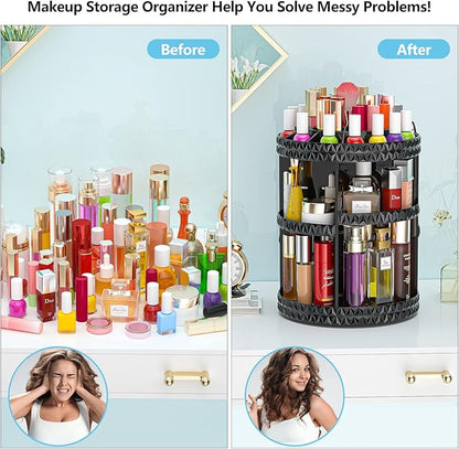 360 Rotating Makeup Organizer, DIY Adjustable Cosmetics Organizer[Patented Product], Professional Acrylic Make Up Caddy Shelf Storage Perfume, Lipsticks, Makeup Brushes or Accessories (Black)