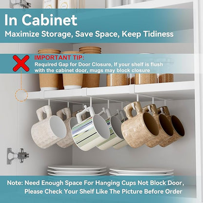 ECROCY Coffee Mug Holder Under Cabinet Only Fits Shelves up to 3/4" Thick, Clip-On Coffee Mug Organizer Pack of 3, No Drilling Free Damage
