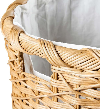 The Basket Lady Round Wicker Hamper | Wicker Laundry Hamper Nested Set of 2 Sandstone
