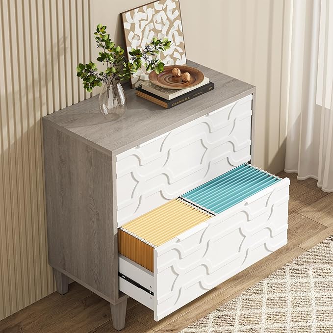 Tribesigns 2-Drawer File Cabinet, Lateral Filing Cabinet for A4/Letter/Legal Size, Office Storage Cabinet, Printer Stand with Storage Drawer for Home Office, White and Gray