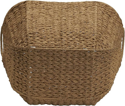 Household Essentials Natural Paper Rope Basket with Handles, Natural Woven Woven Storage Basket, Great for Decoration or Organization