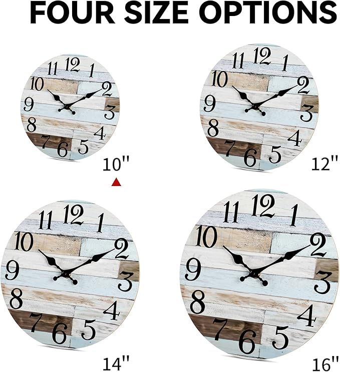 KECYET Wall Clock Battery Operated 10 Inch Silent Non-Ticking Coastal Country Style Decorative for Living Room, Kitchen, Home,Bathroom, Bedroom, Laundry Room