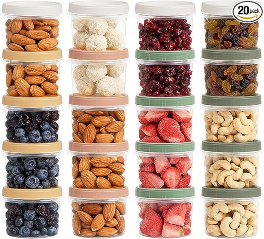 Screw Top Containers for Food 16 Oz, 20 Pack, 2 Cup Storage Containers with Lid, Reusable Twist Top Containers Twist Lock Stackable Round Twist Cap Plastic Freezer Container for Soup, 5-Color