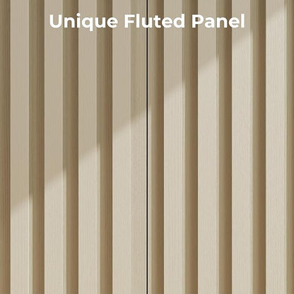 Fluted Cabinet with Storage, Buffet Cabinet Sideborad with 2 Doors, Beige Buffet Storage Accent Cabinets with Adjustable Shelves for Living Room, Entry, Hallway, Kitchen