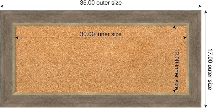 Amanti Art Natural Cork Board for Wall, 17x35 Vision Board with Brown Wood Frame, Medium Corkboard Office Decor for Home Organization, Coastal Corkboard Pinboard to display items for home organization