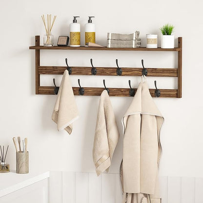 AMBIRD Coat Rack Wall Mount with Shelf, 29" Coat Hooks Wall Mounted with 9 Metal Hooks for Entryway, Bathroom, Bedroom, Living Room, Kitchen, 2 Tier Wall Hooks for Clothes, Hat, Towel, Key, Purse