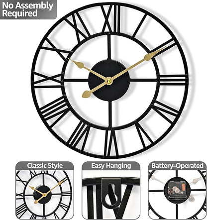 Sorbus Large Wall Clock for Living Room Decor - 12 inch Big Wall Clock Decorative - Battery Operated - Roman Numeral Analog Large Clock for Bedroom, Room, Home, Kitchen, Office, Wall Decor (Black)