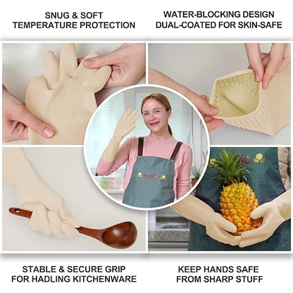 DABOGOSA Mamison 2 Pairs Reusable Waterproof Household Dishwashing Cleaning Rubber Gloves, Non-Slip Kitchen Glove (Ivory, Medium (Pack of 2))