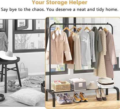 Clothes Rack Metal Clothing Rack with Bottom Shelf Garment Rack for Hanging Clothes Shirts Jeans and Coats Black