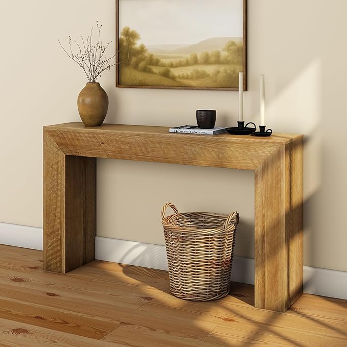 Plank+Beam 56 Inch Camden, Farmhouse Console Table - Solid Pine Wood, Easy Assembly for Living Room or Entryway, Rustic Honey